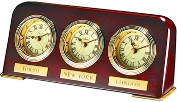 Three Time Zone Wood Desk Clock